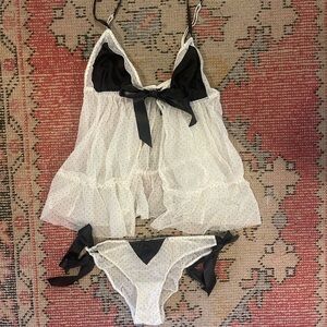 Victoria's Secret Black and White Polka Dot Chemise Set